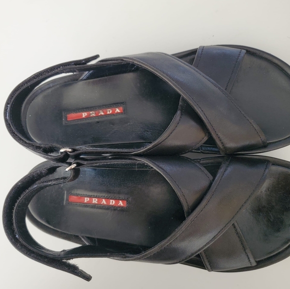 Prada Cloudbust Black Leather Sandles with Chunky Platform Heels - Picture 4 of 10